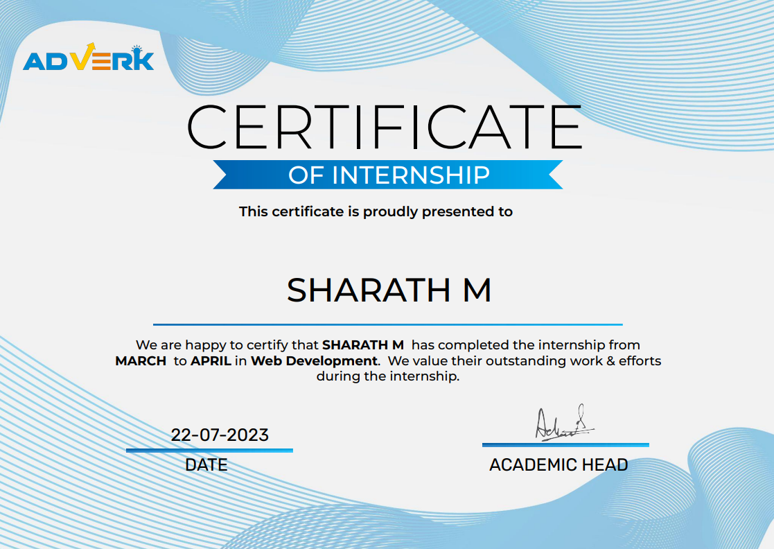 WEb Development Internship Certificate